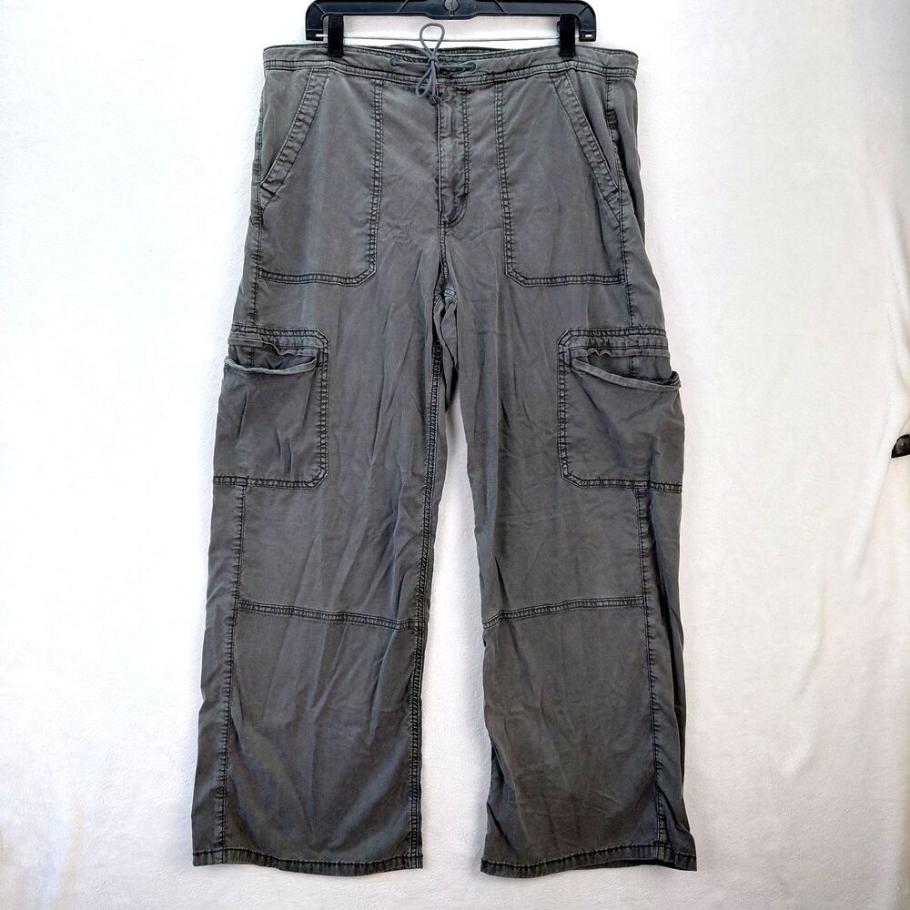 American Eagle Baggy Wide Leg Cargo Pants Womens Size 14 Gray Stretch Y2K Grunge
